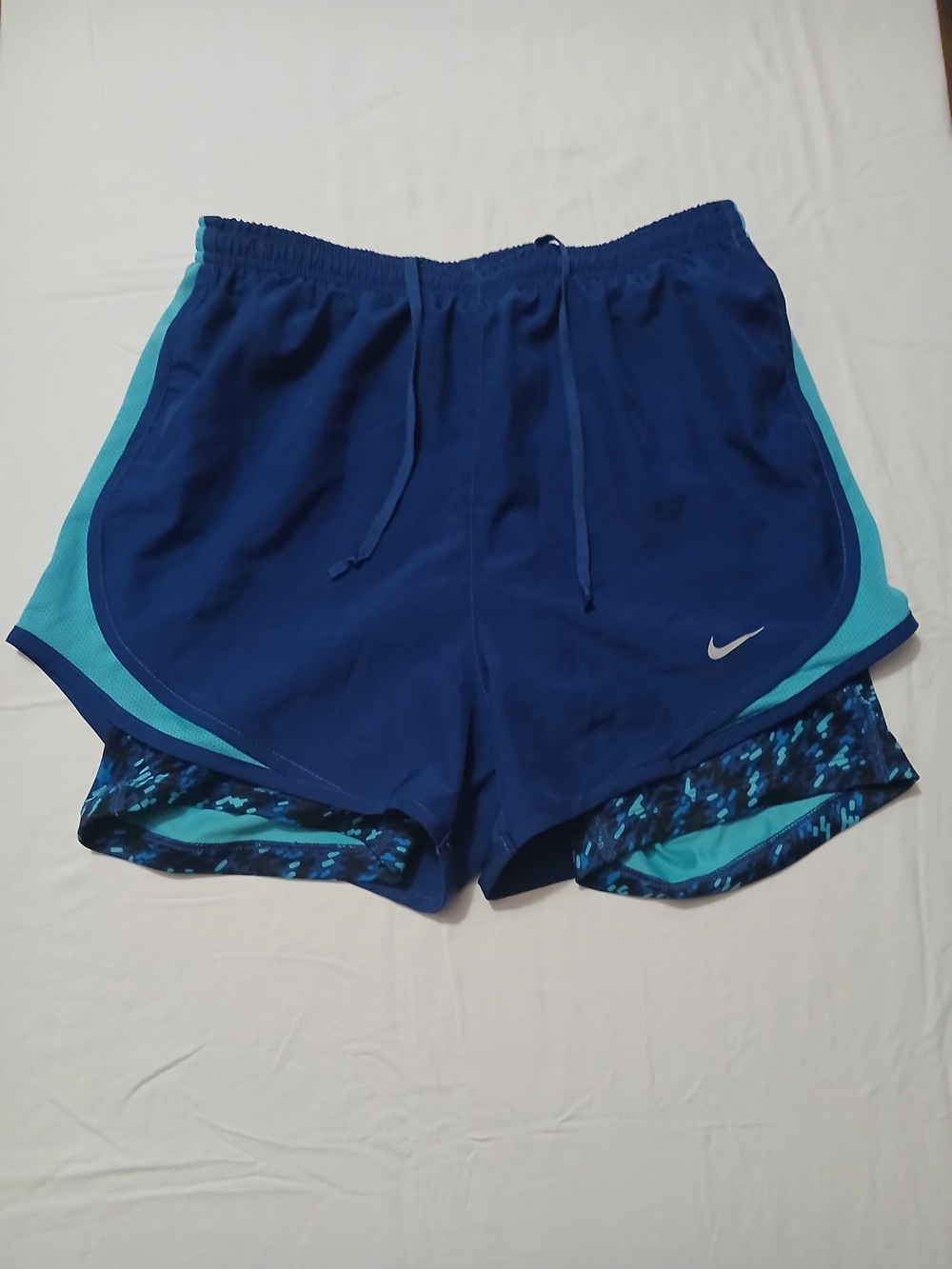 Nike Women's Blue Athletic Running Shorts with Teal Accents